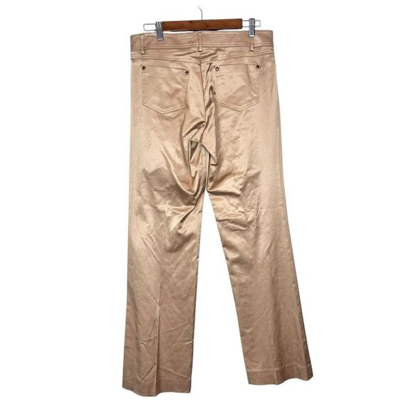 Cache Gold Dress Pants Womens 10 Beige Flare Leg Stretch Cotton Trouser Shiny - Picture 2 of 15